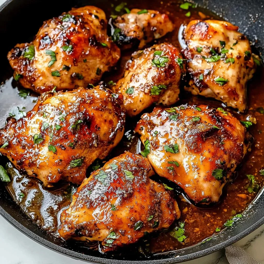 Juicy apple cider glazed chicken garnished with herbs