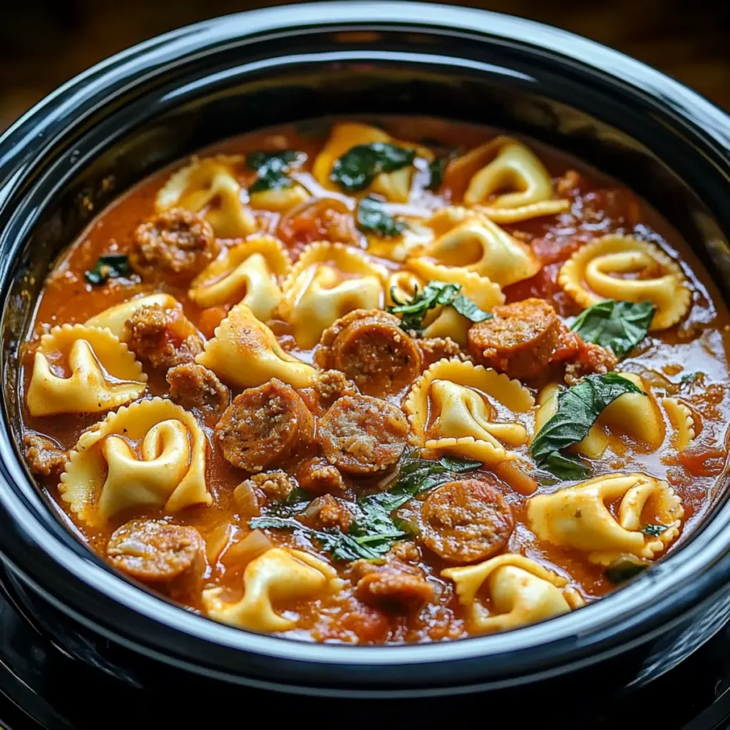 Crockpot Cheese Tortellini and Sausage – Easy Slow Cooker Dinner