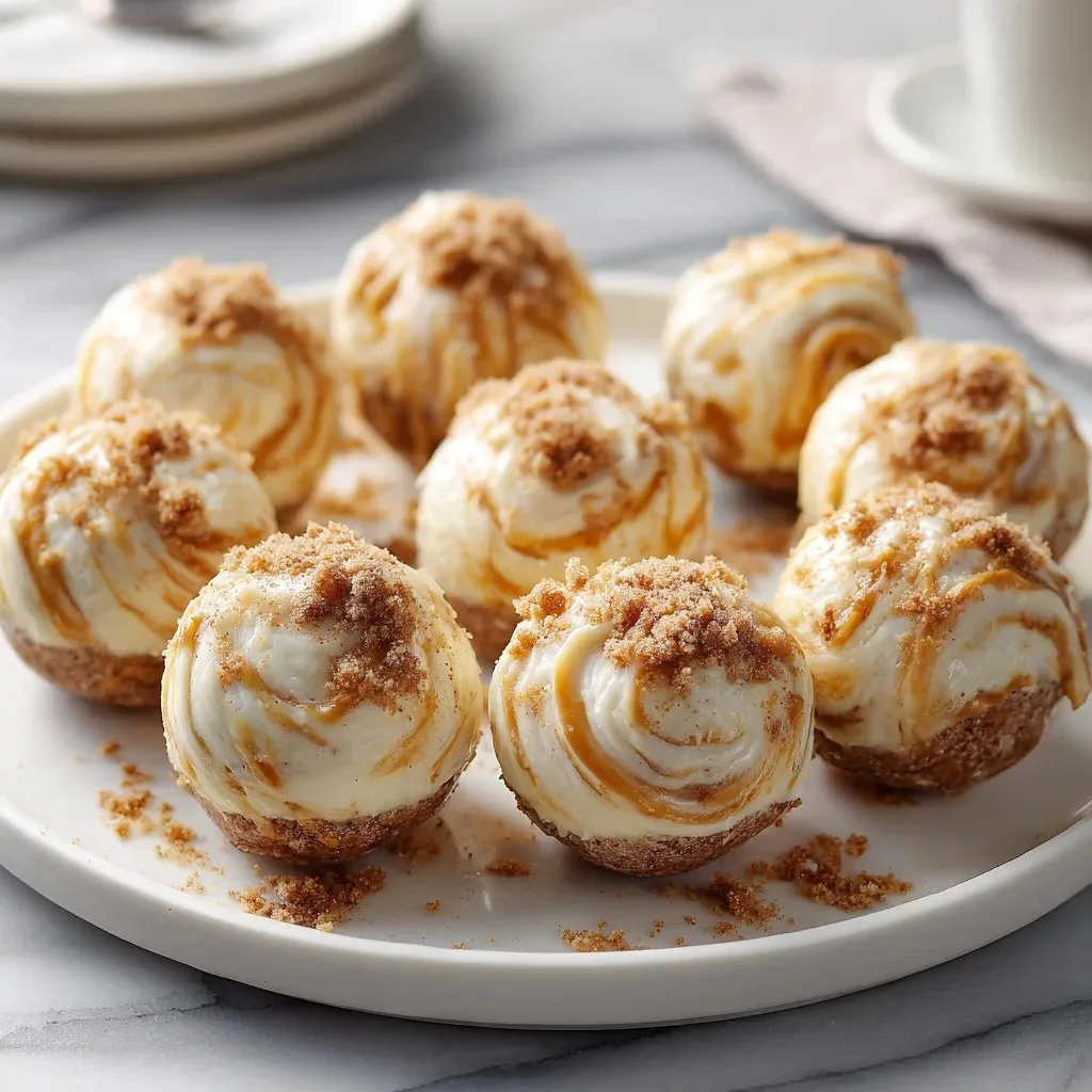 Delicious no-bake pumpkin cheesecake balls garnished with chocolate and nuts.
