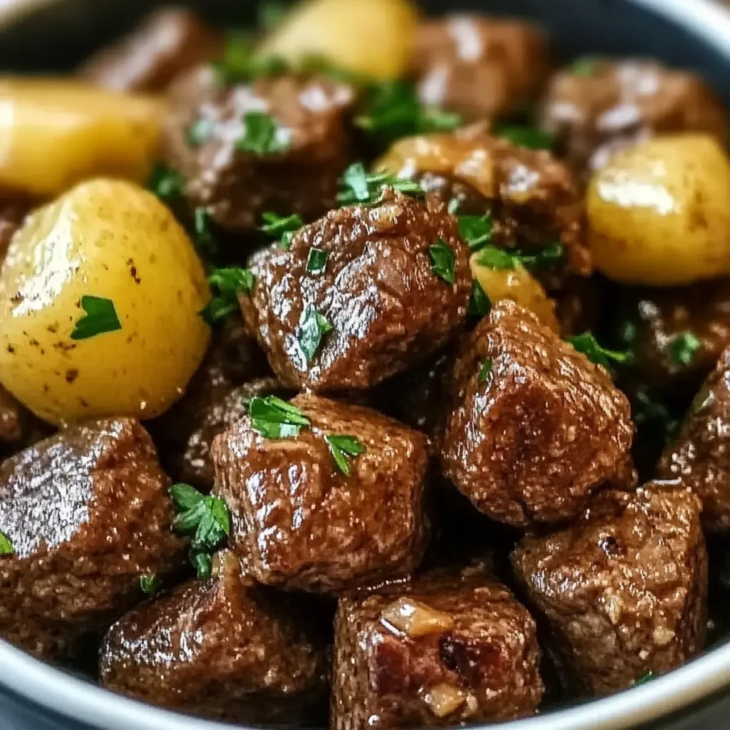 High Protein Slow Cooker Garlic Butter Beef Bites - Easy Dinner Recipe!