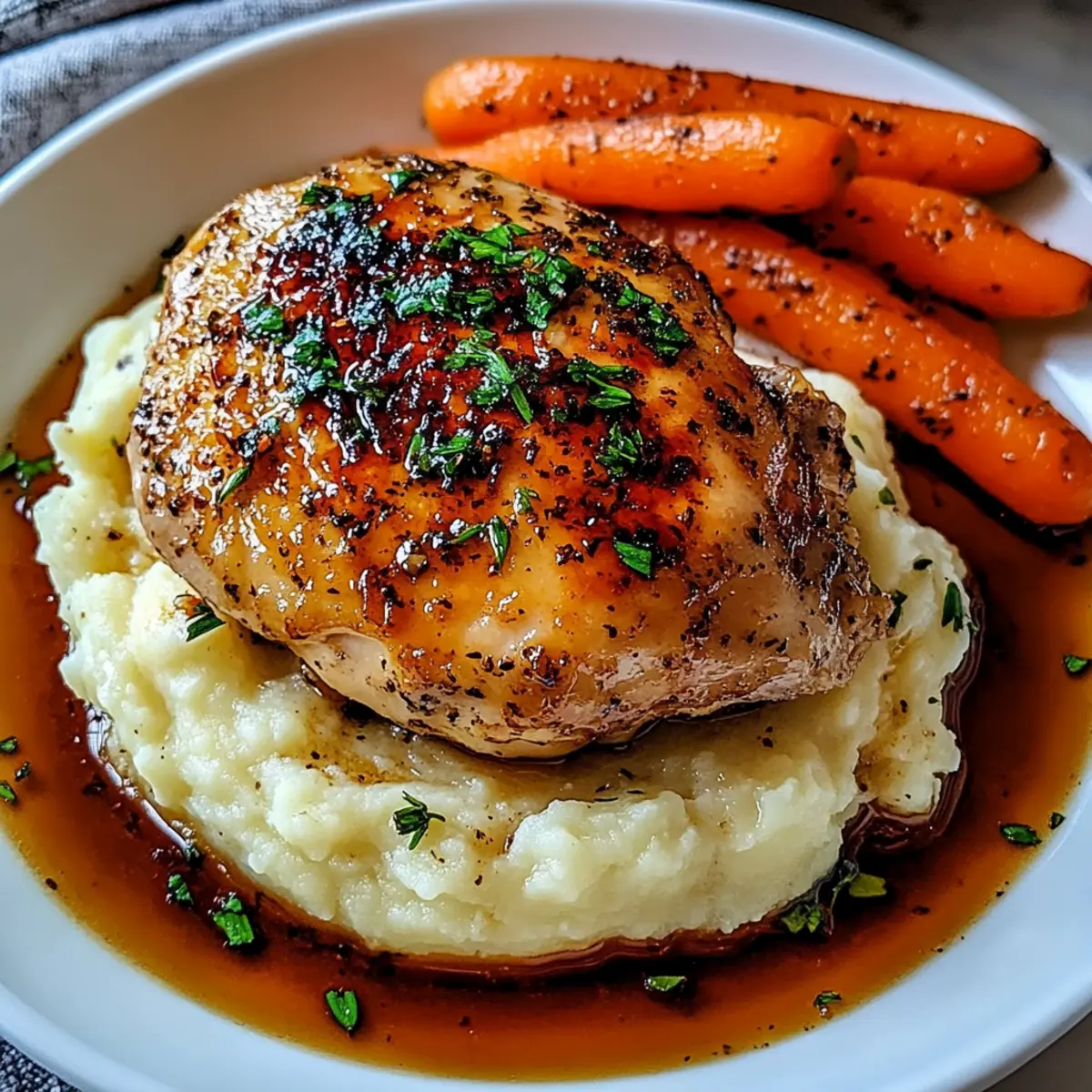 GARLIC HERB CHICKEN WITH MASHED POTATOES AND GLAZED CARROTS - Crisp Tastes